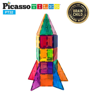 PicassoTiles - 32 Piece Magnetic Rocket Tileset